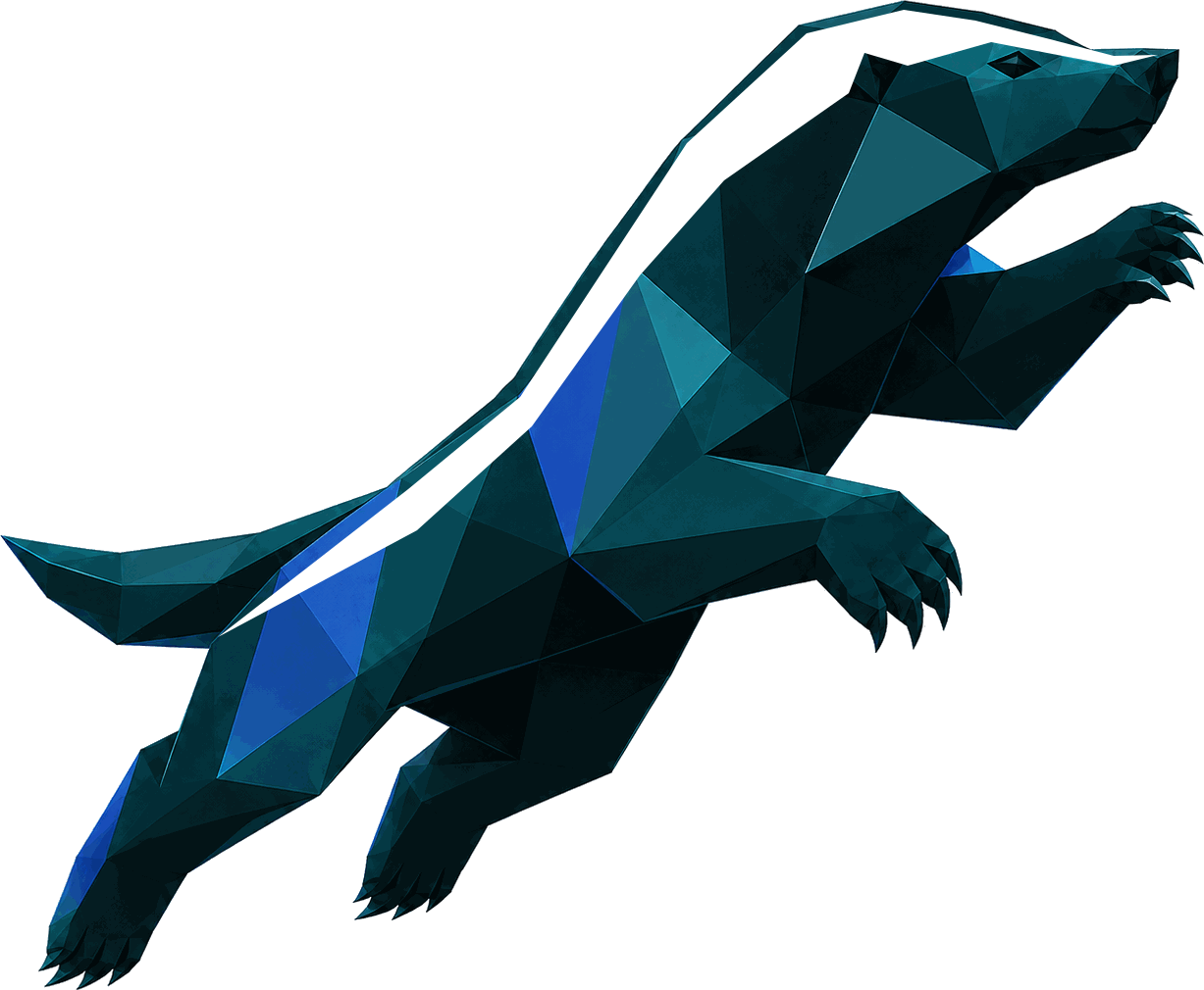 Harrison, ACB's geometric honey badger with a transparent back stripe